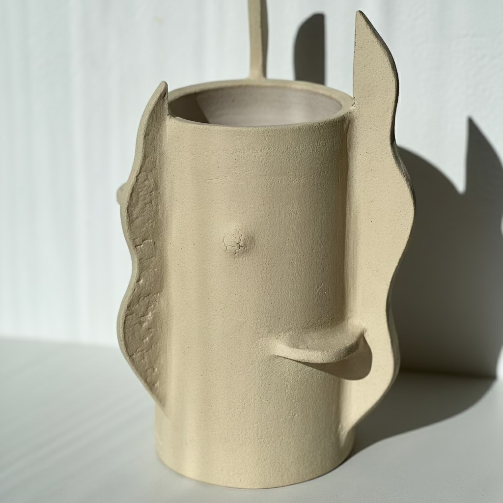 vase crème en grès pour bouquet de fleur - vase sculptural - contemporain