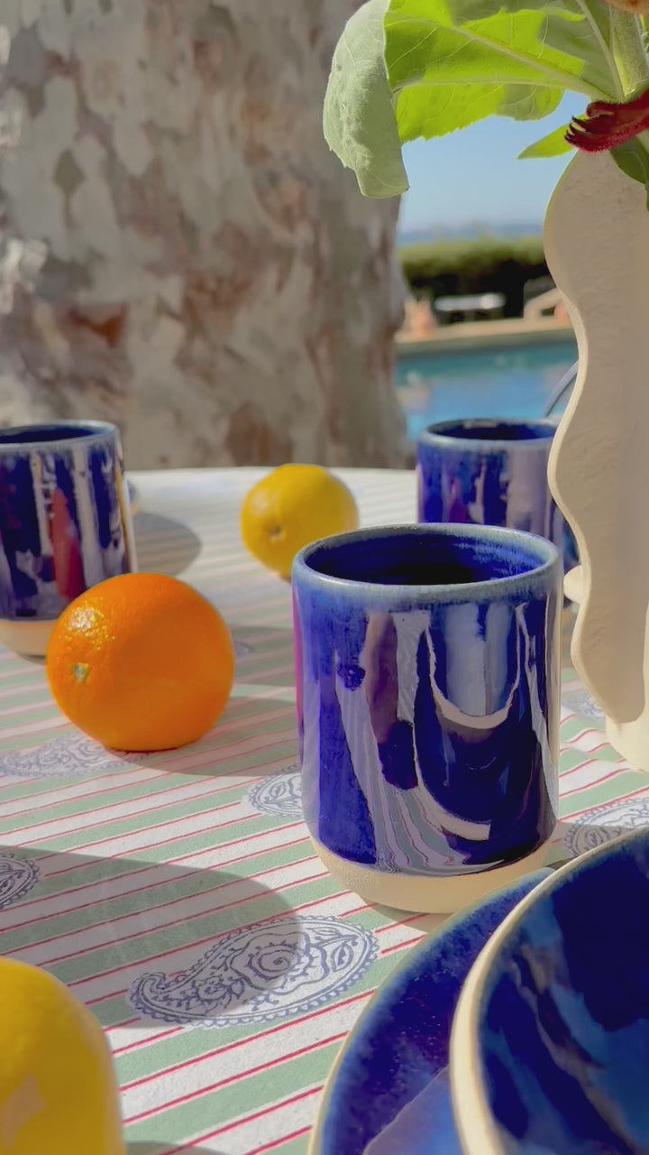 verre grès bleu profond - fabriqué a marseille a la main - fabrication française