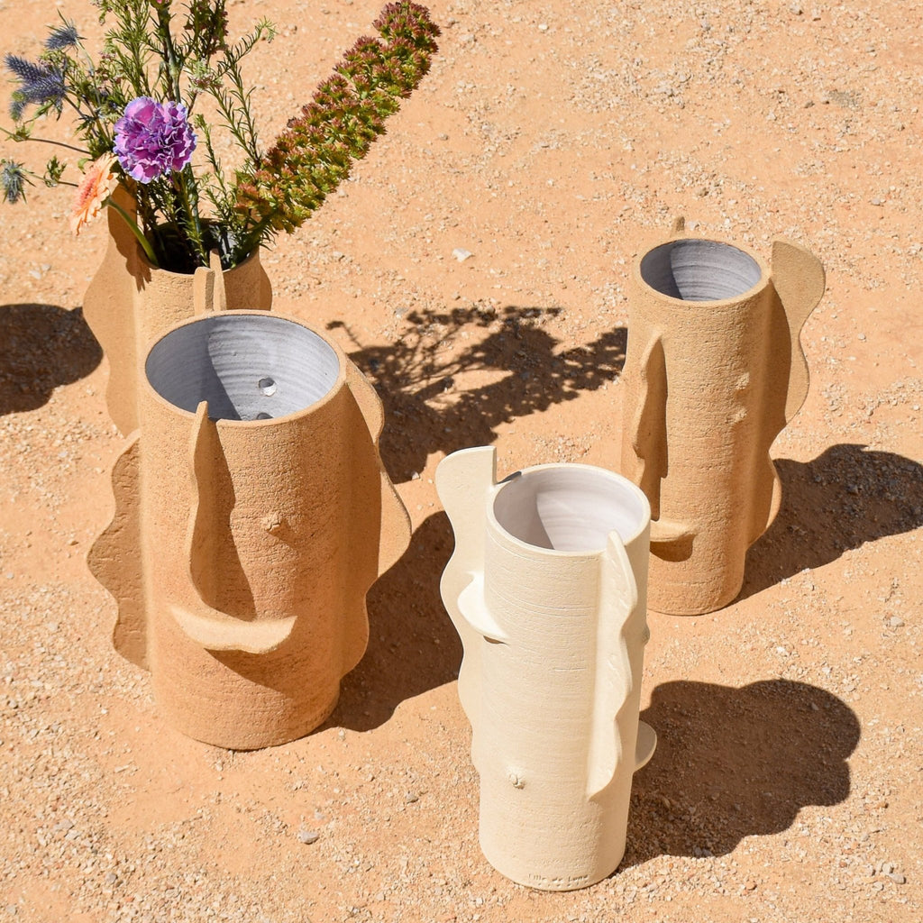 Vase Canopée crème - Fille de Lune- vase contemporain - vase tournée et modelé a la main