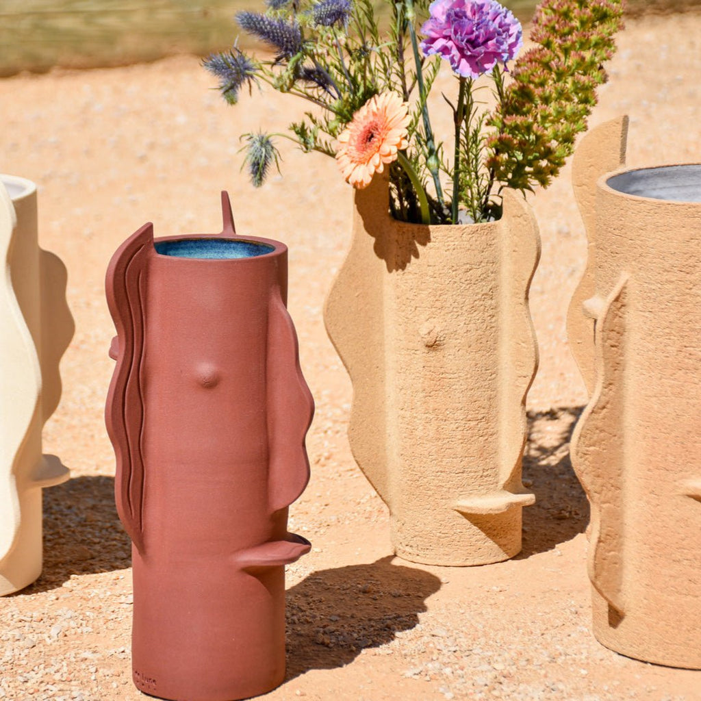 Vase Canopée ocre - Fille de Lune - vase visage - sculpture moderne