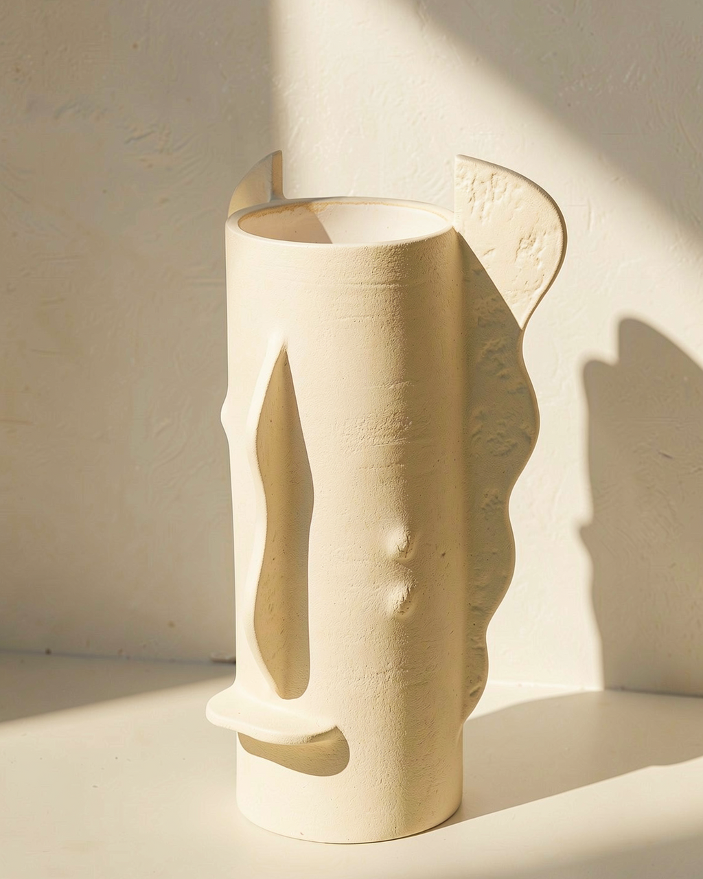 vase Canopee grand modele couleur crème en grès chamotté fait main par fille de lune a marseille piece série limitée forme contemporaine sculpturale  design architectural piece galerie luxe 
