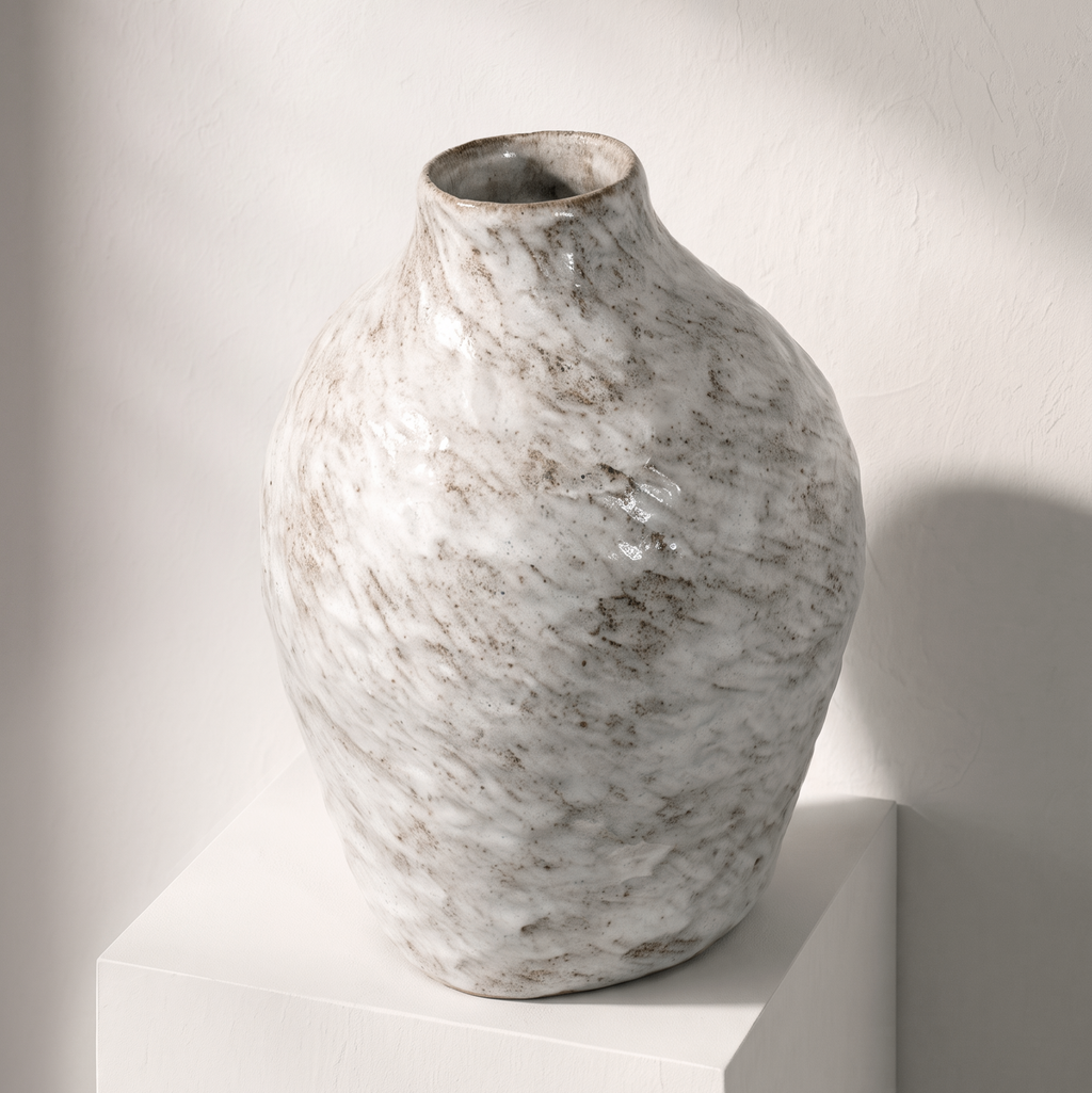 vase grés teintes naturelle blanc crème empreinte des doigts fait main artisanal fille de lune grande taille naturel 