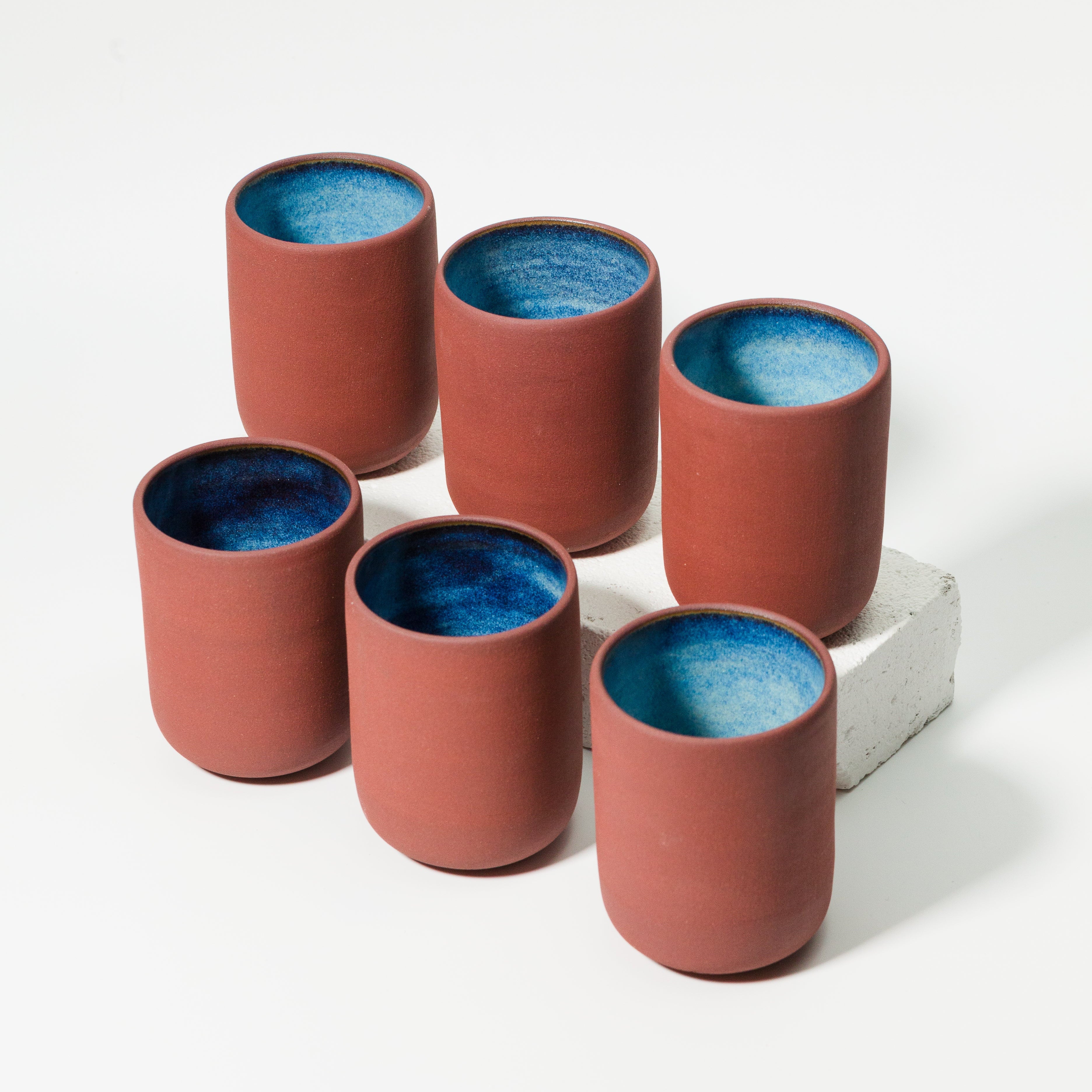 verre grès bordeaux email bleu - fille de lune - petite série - lot 6 - piece sur mesure
